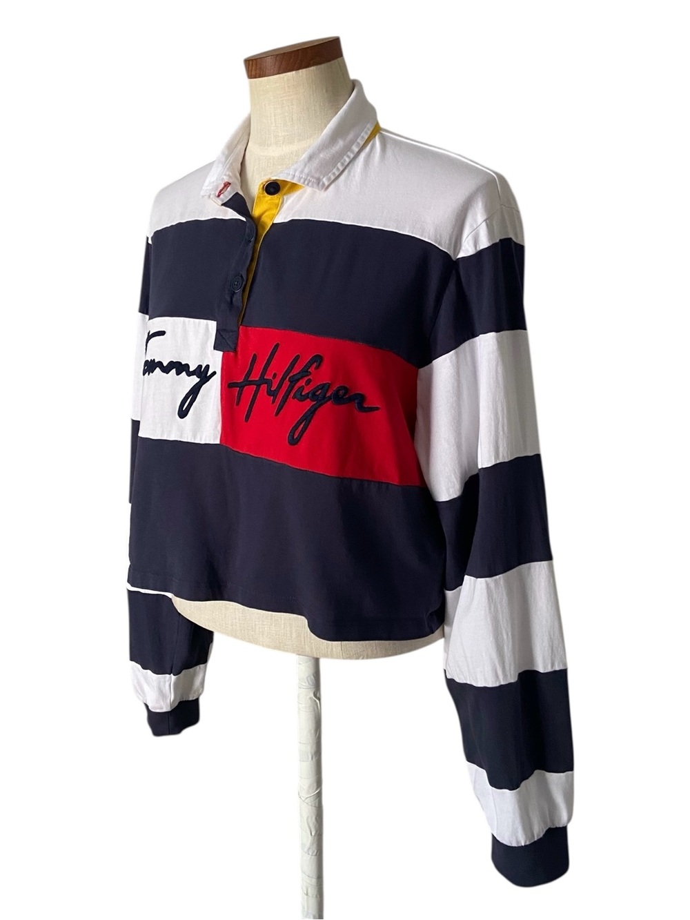 Tommy Hilfiger Long Sleeve Rugby Crop Top Size Large - Picture 4 of 11